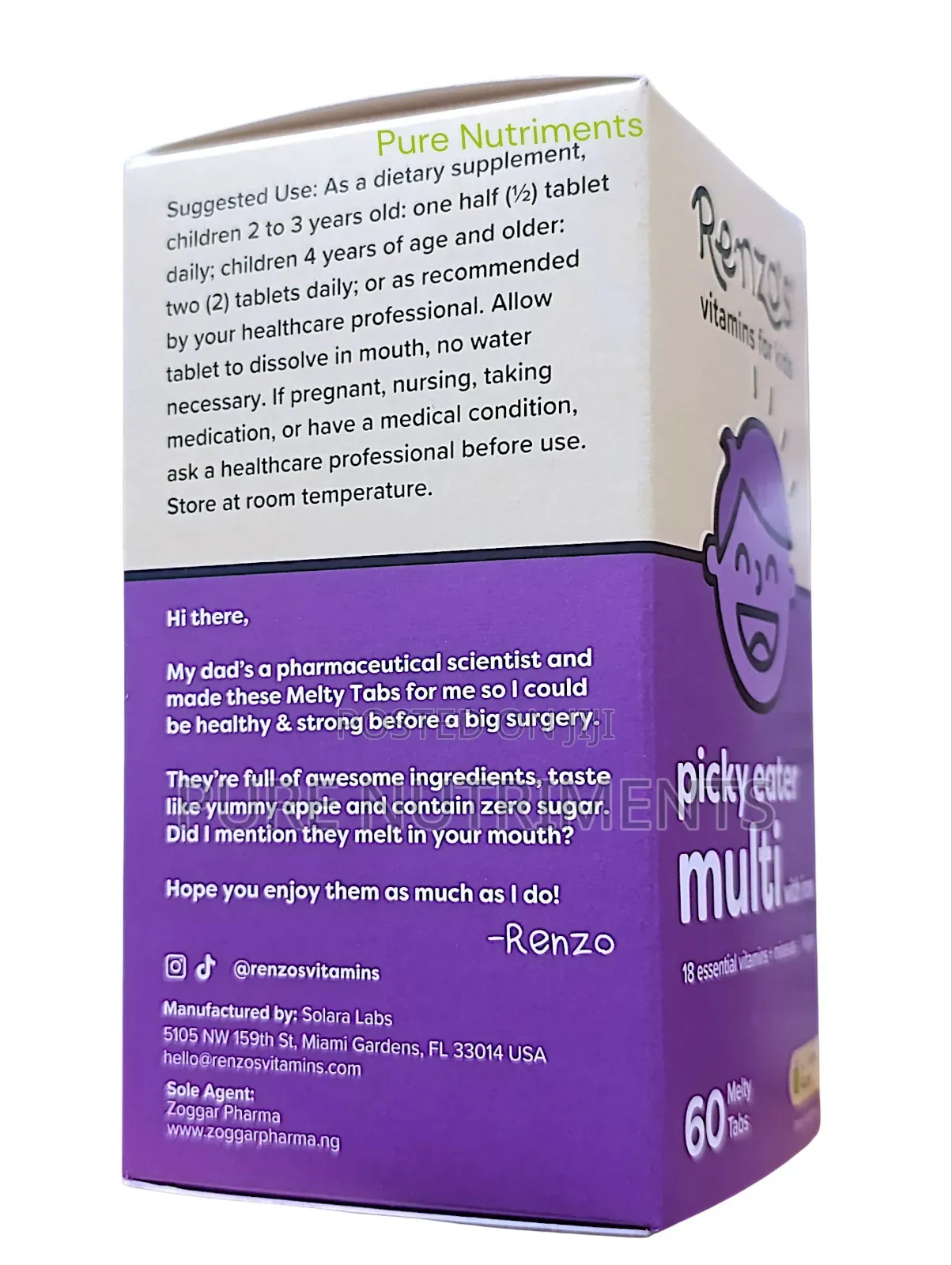 Renzo’S Picky Eater Kids Multivitamin With Iron For Growth -60 Tabs