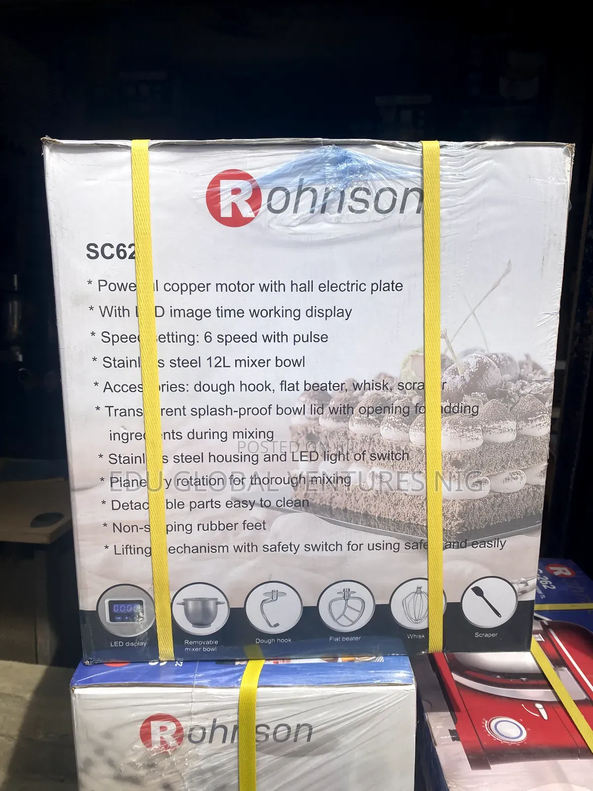 Rohnson 12litres Stainless Steel Bowl Stand Mixer. 2000watts.