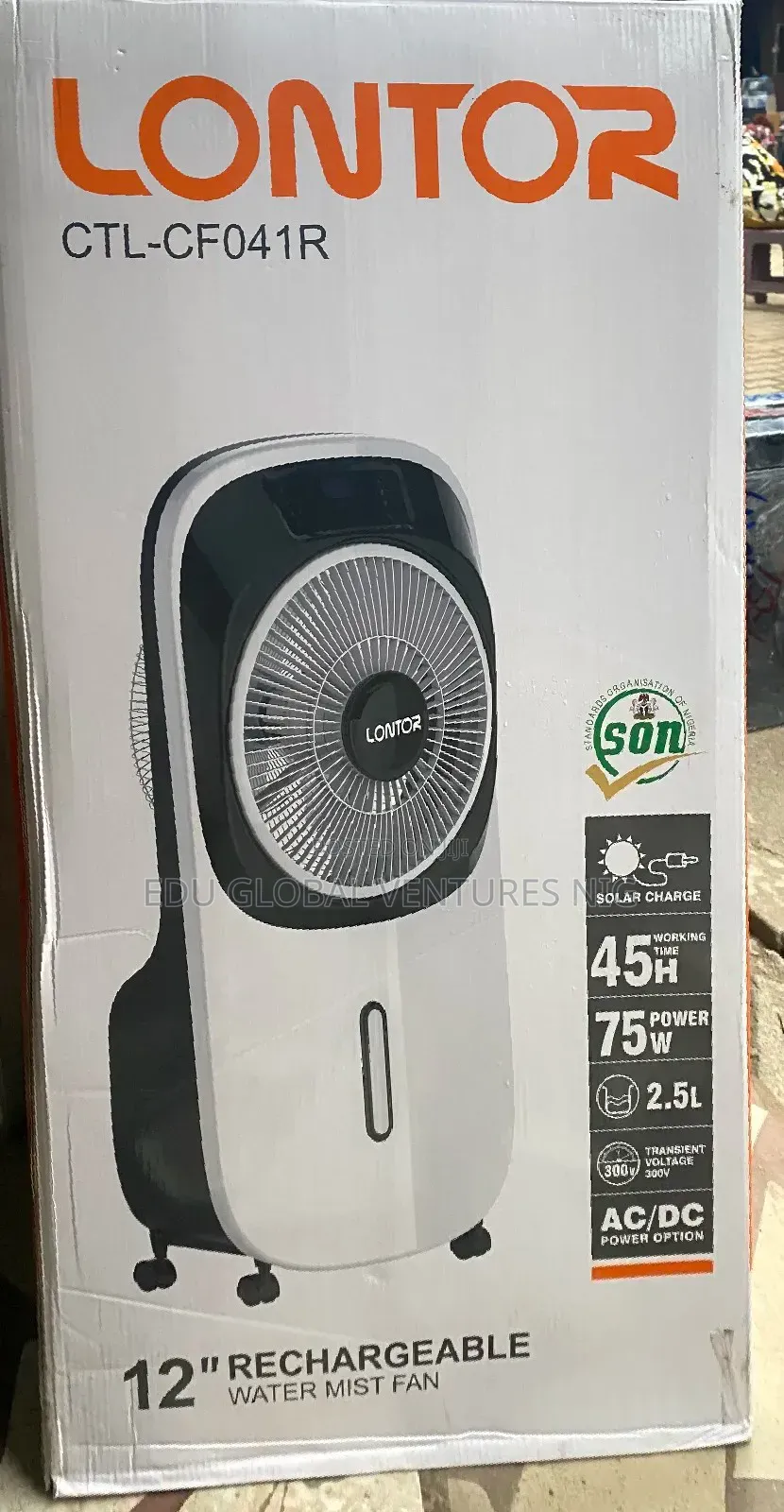 Lontor 12 Inches Rechargeable Water Mist Fan. CTL- Cf041r.