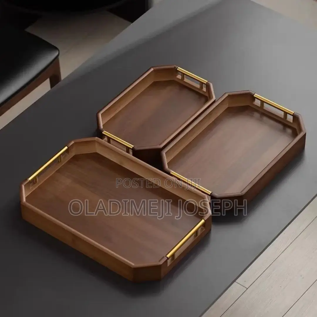 Quality 3in1 Bamboo Tray Set With Metal Gold Handle