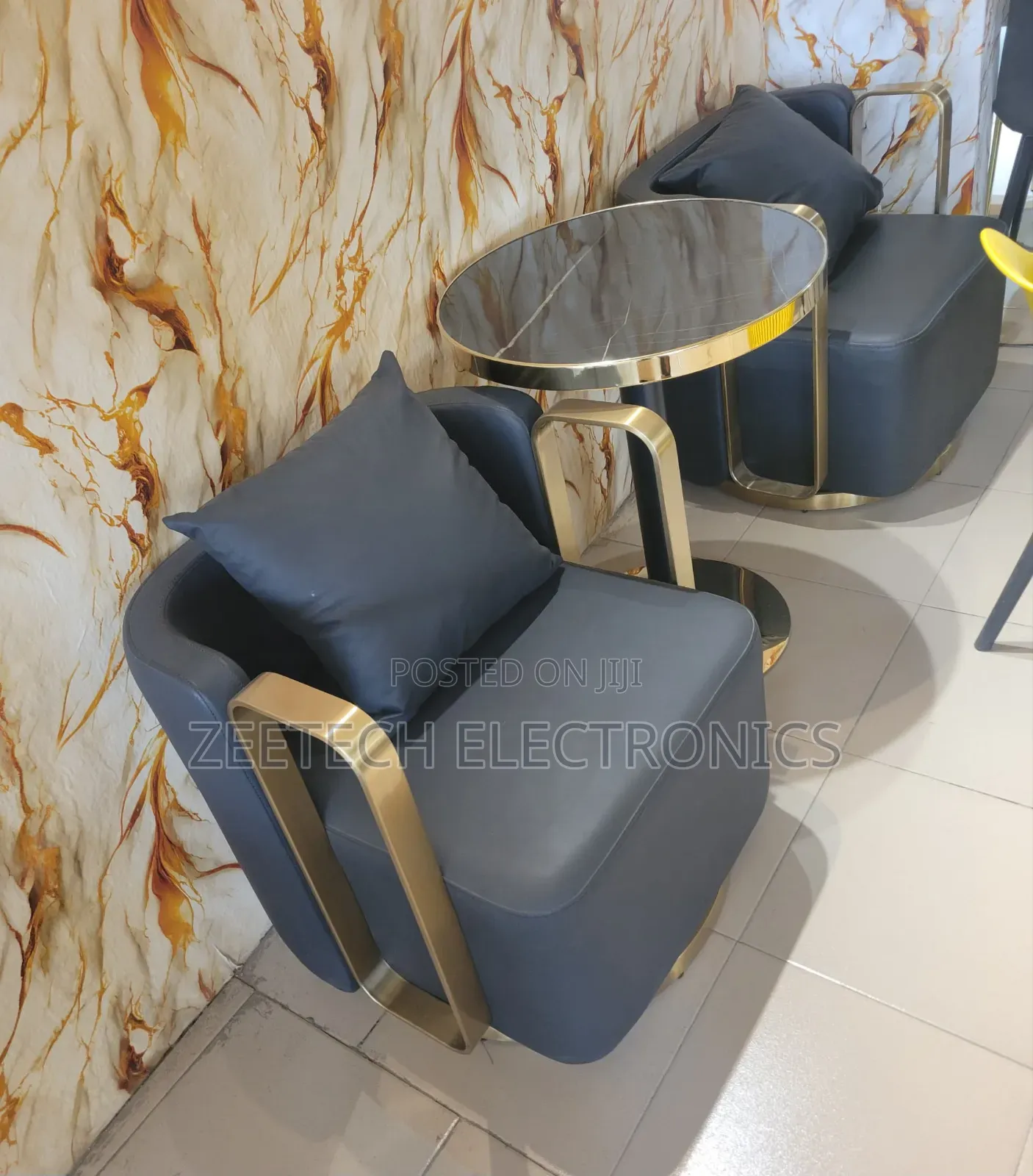 Upholstered Accent Swivel Chair With Gold-Finished Metal Arms and Base