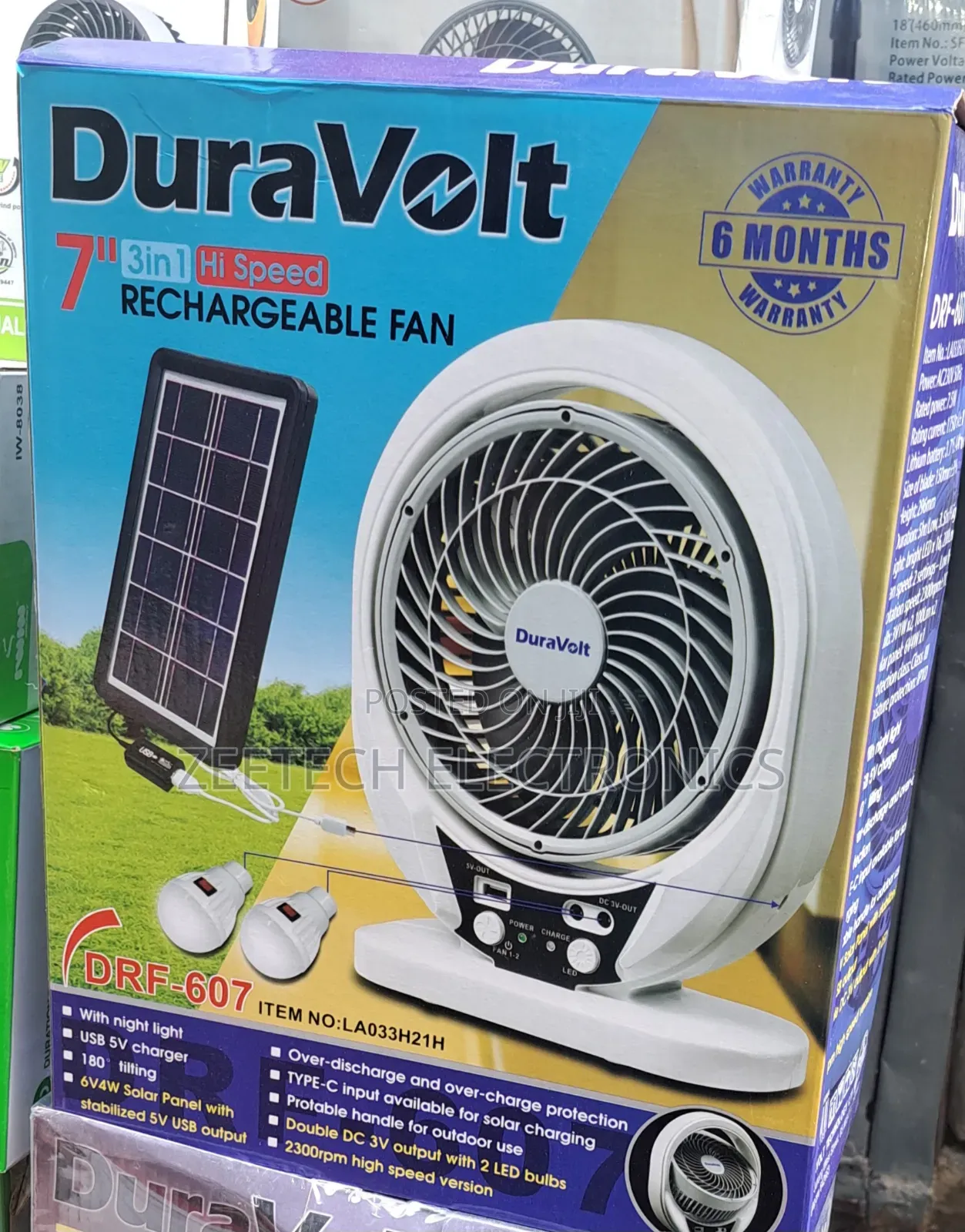 Duravolt 7-Inch 3-in-1 Rechargeable Fan,