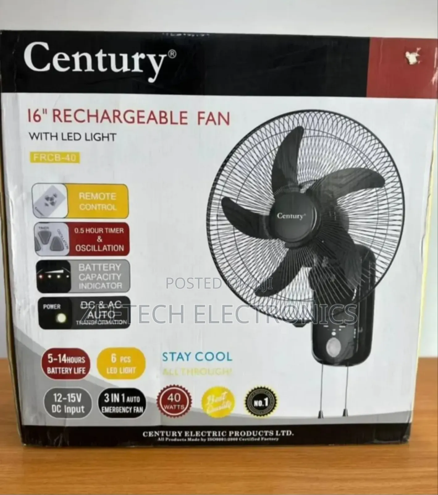Century 16" Rechargeable Wall Fan