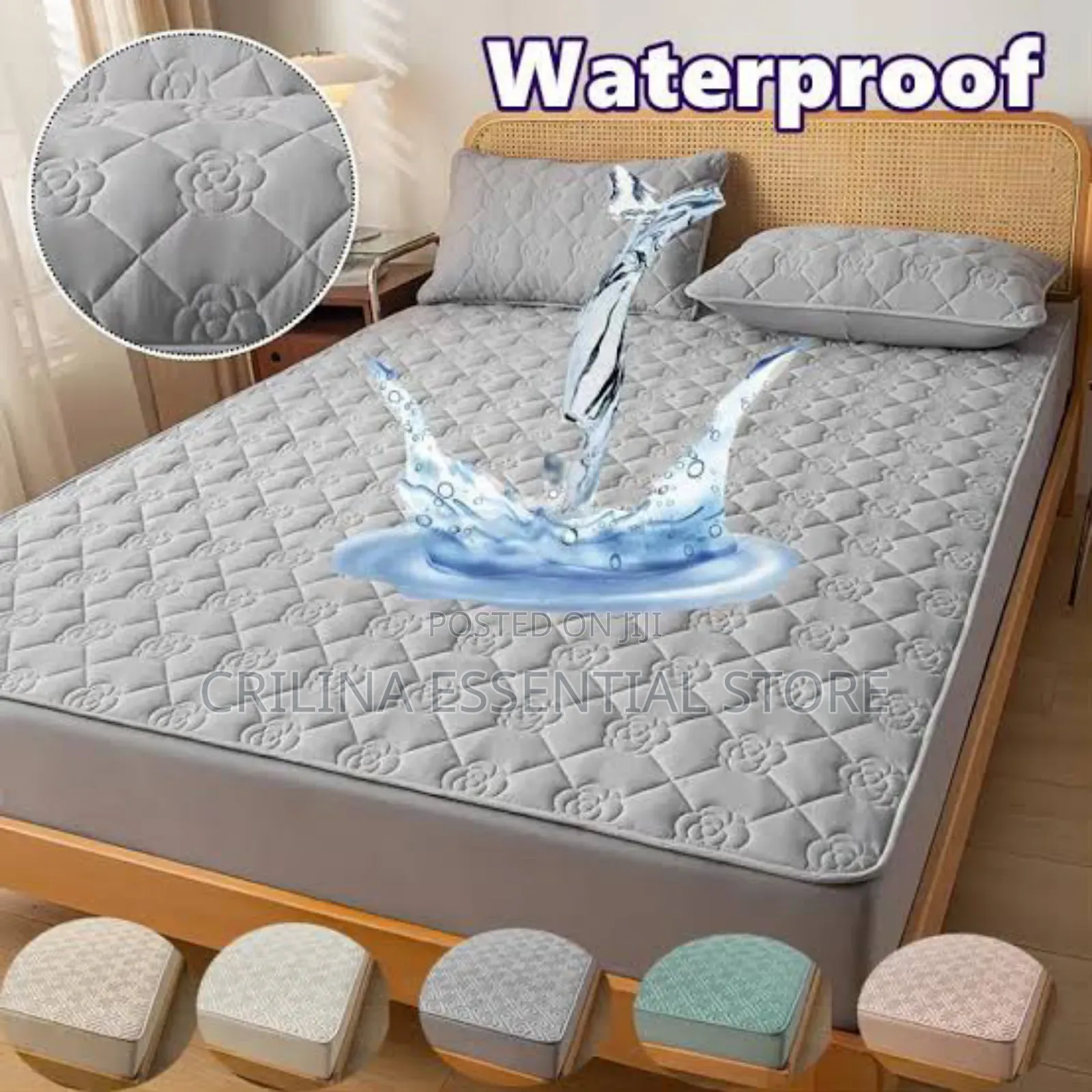 Water-proof Mattress Cover With 2 Pillow Cases (Different Sizes)