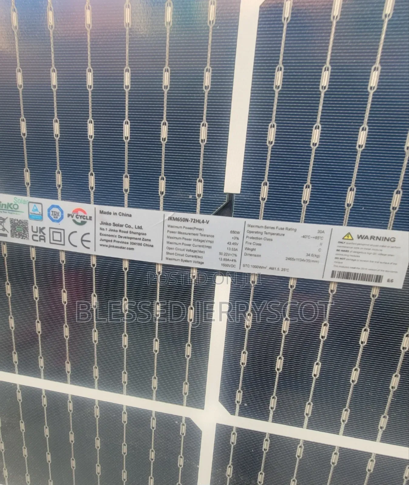 Jinko 650watts Monocrystalline Bi-Facial Solar Panels in Stock.