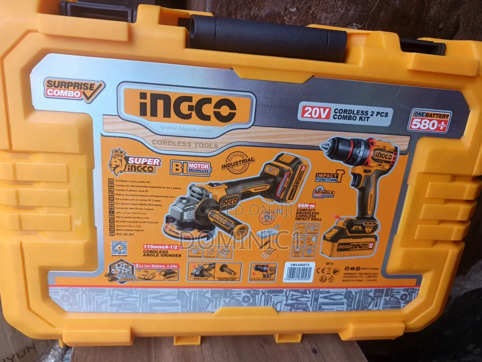 Ingco 2-in-1 Brushless Cordless Combo Kit Angle Grinder Impact Drill.