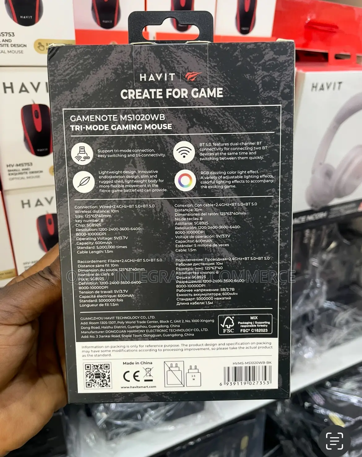 Gamenote Ms1020wb Tri-Mode Gaming Rechargeable Mouse