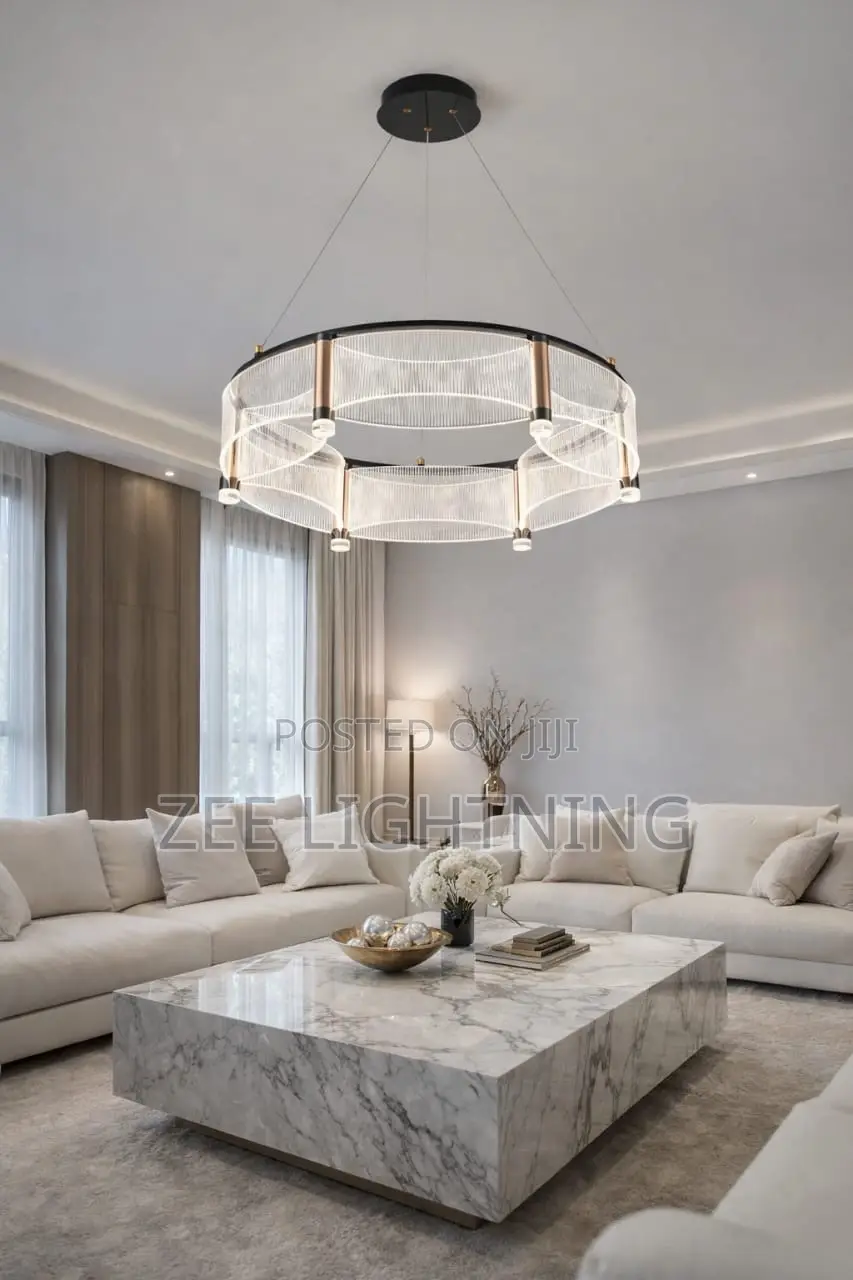 600mm Round Chandelier in Black and Gold Body