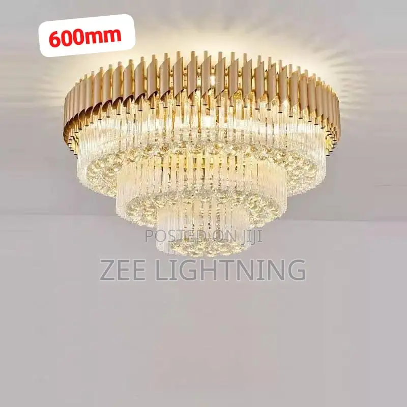 600mm Led/Bulb Round Crystal Black Pipe Chandelier