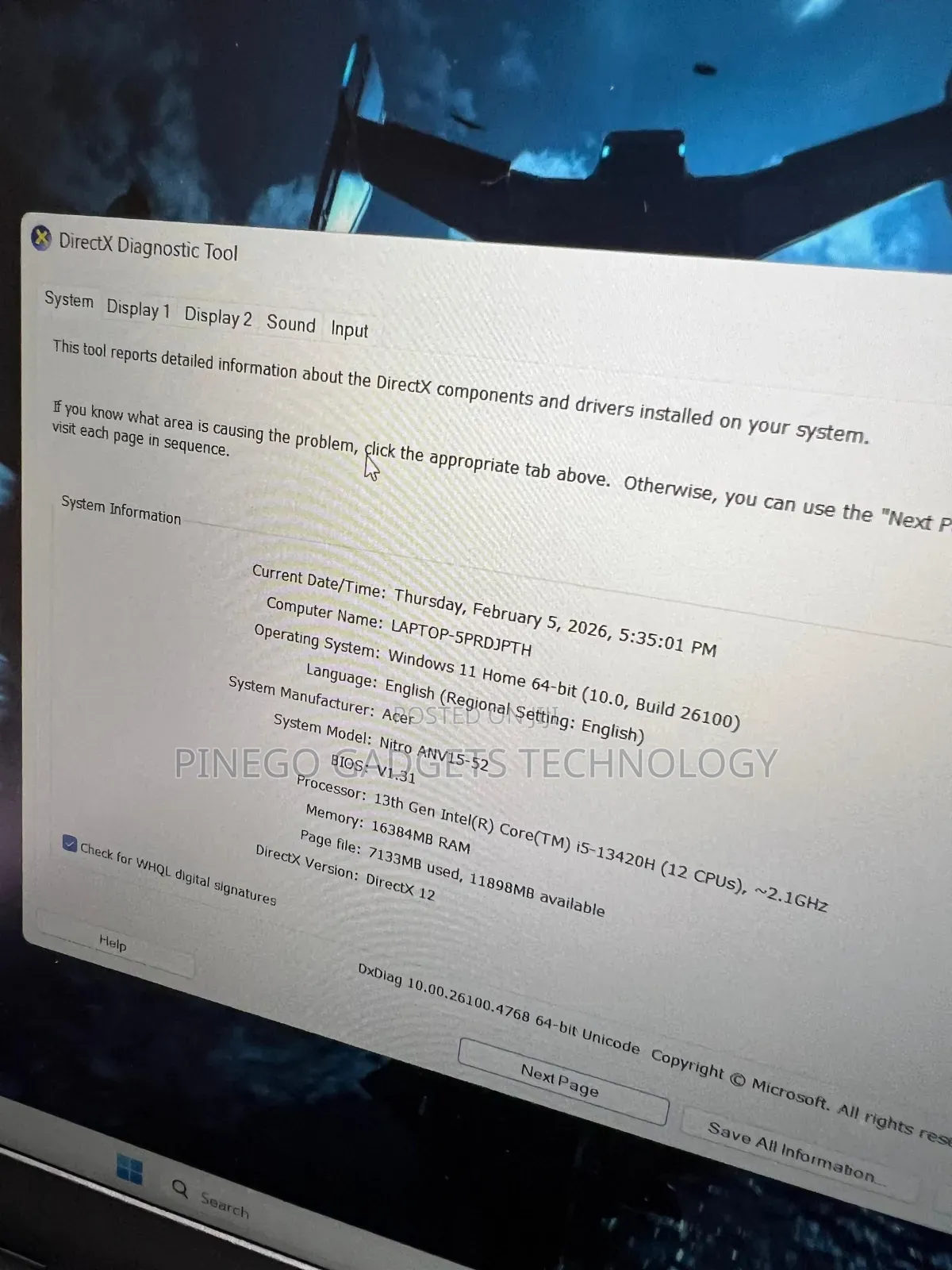 Laptop Acer Nitro 5 16GB Intel Core I5 SSD 512GB