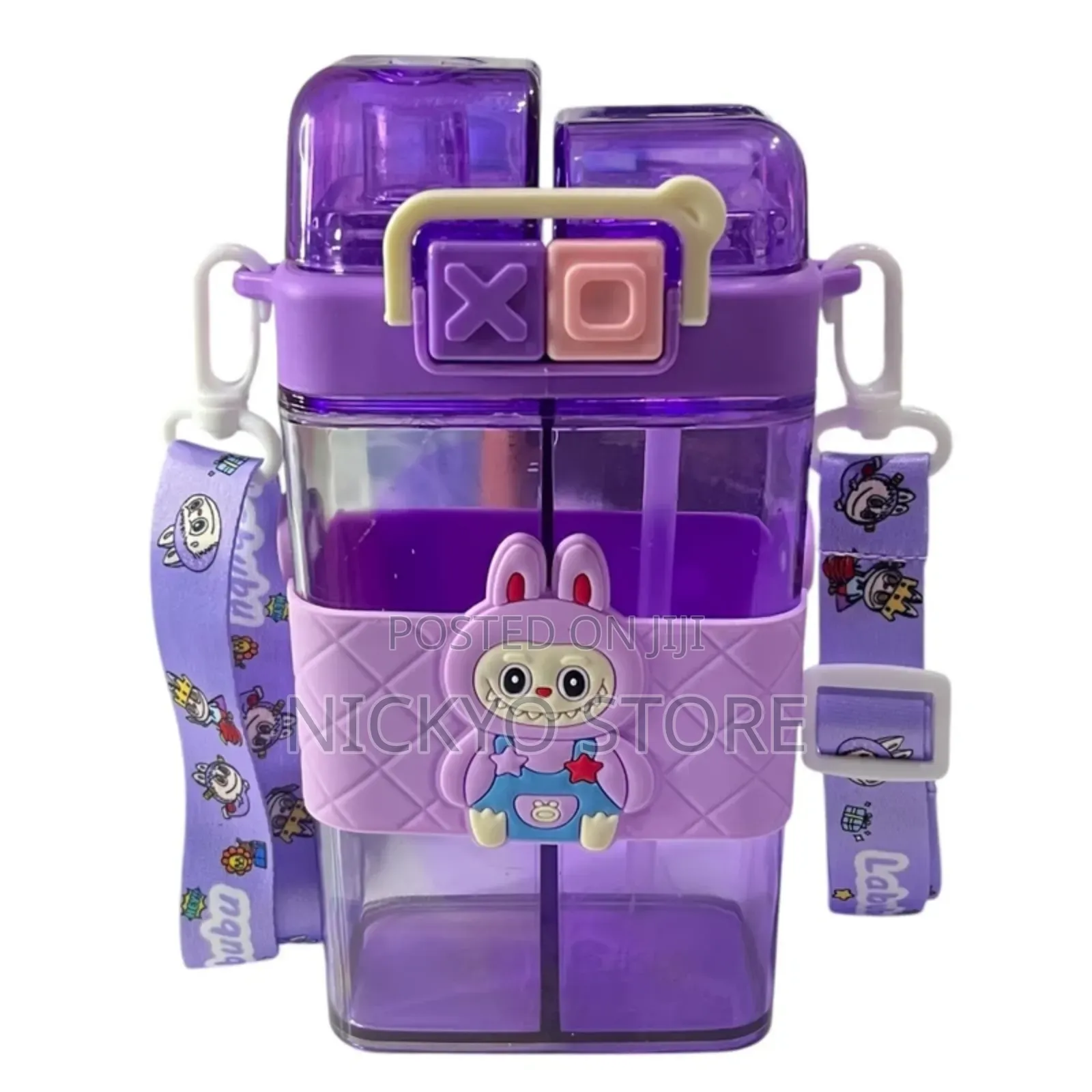 Cartoon Double Straw Water Bottle (Kids Bottle)