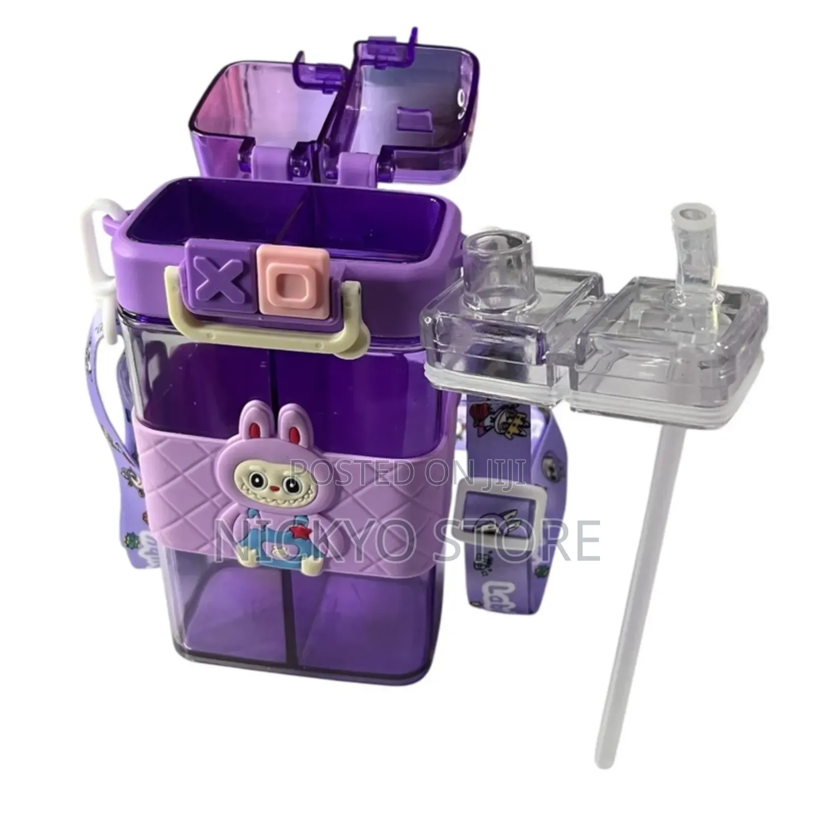 Cartoon Double Straw Water Bottle (Kids Bottle)