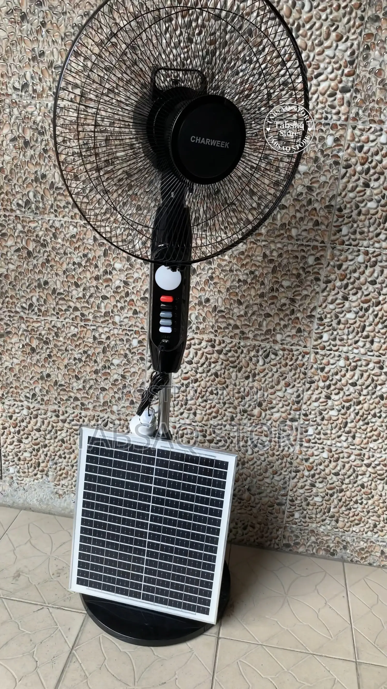 Charweek Ac/Dc Solar-Rechargeable 16-Inch Stand Fan + Free Gift