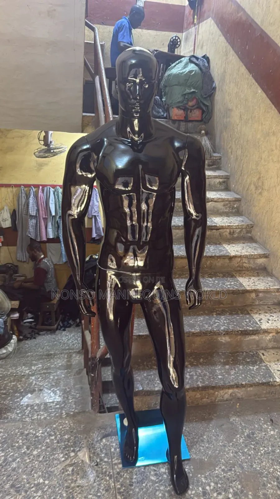 Glossy Black Male Mannequin With Face