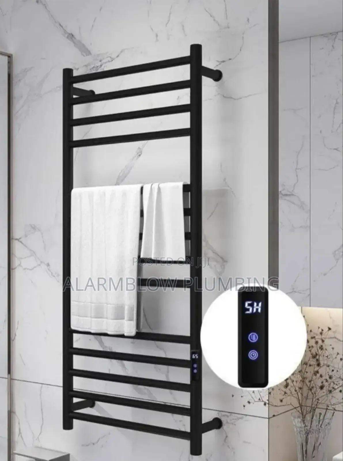 Wall-Mounted Electric Towel Warmer in Black and Antirust