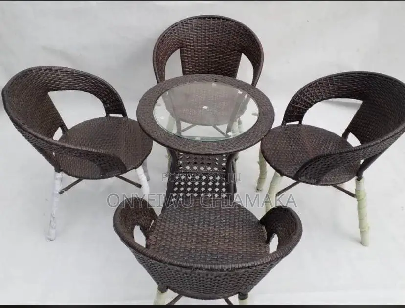 Outdoor Wicker Chair Set With Glass Table