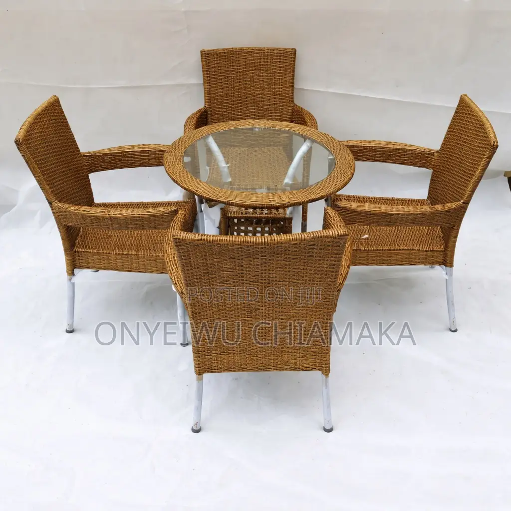 Outdoor Wicker Chair Set With Glass Table