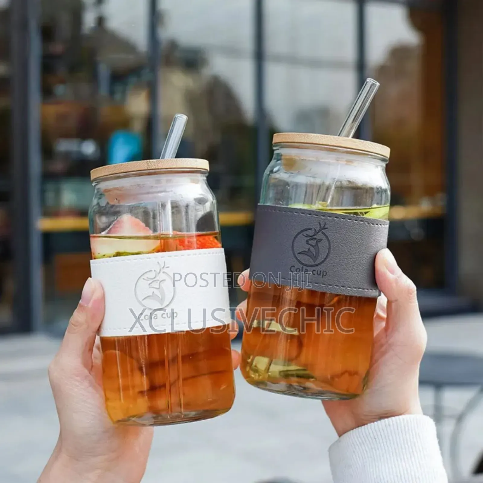 Mason Jar Coffee Cup Bamboo Wood Cover Flat Glass