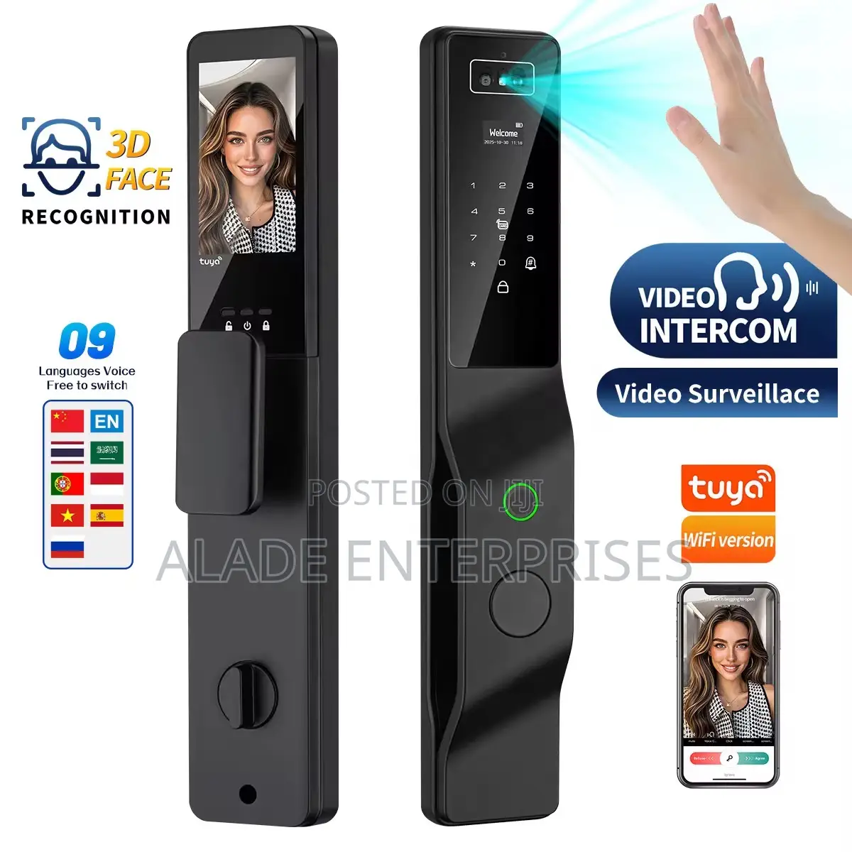 Video Call Function 3d Face Smart Door Lock Palm Vein Wifi Tuya App