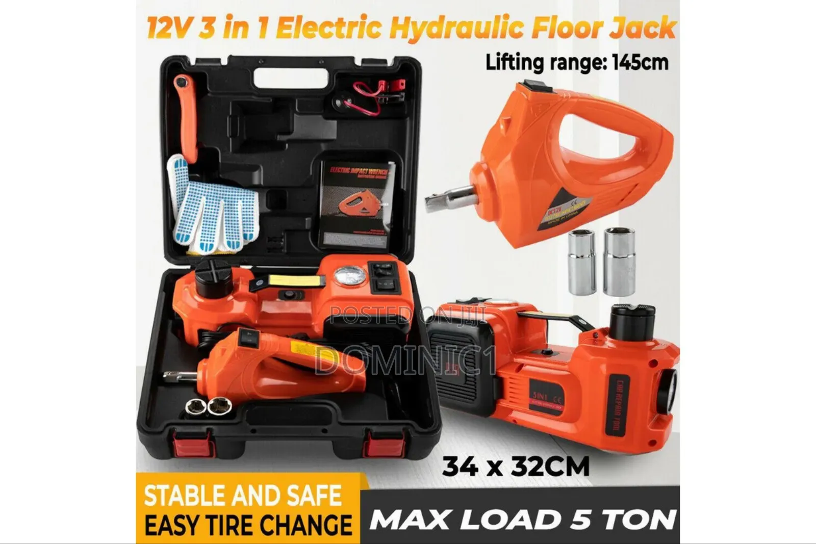 Electric Hydraulic Car Jack And Impact Wrench Kit 5 Tons