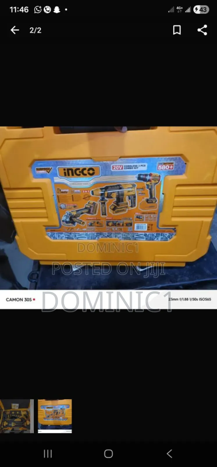 Ingco 20v Cordless Industrial Combo Tool Kit. 2 In 1
