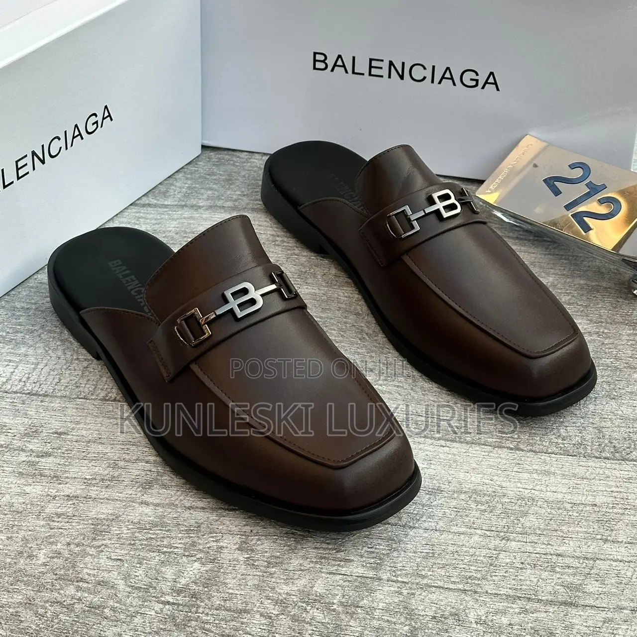 Original Balenciaga Leather Half Shoes In Black & Brown