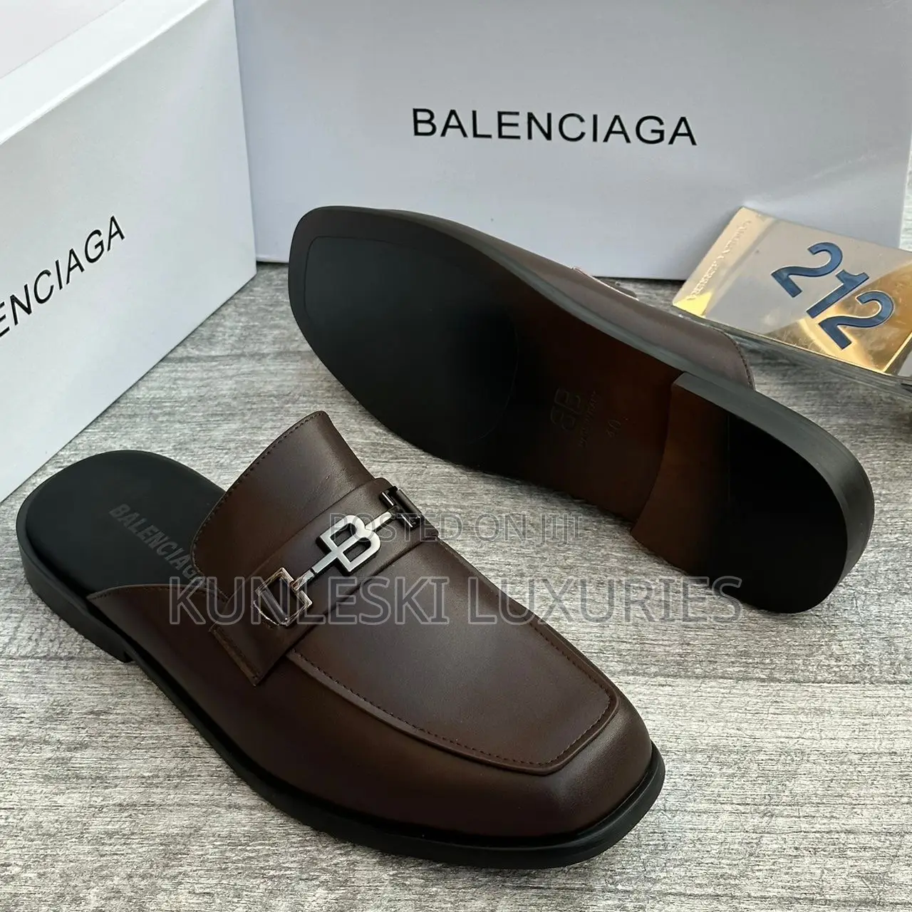 Original Balenciaga Leather Half Shoes In Black & Brown