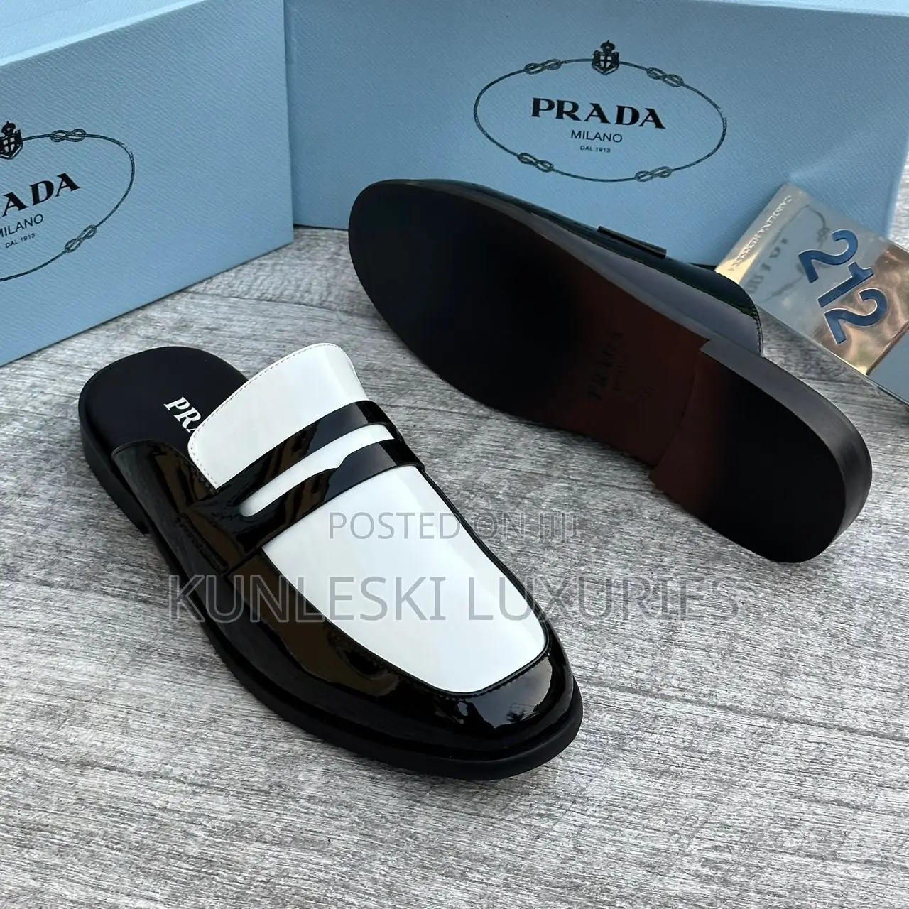 Original Prada Patent Black & White Casual Half Shoe