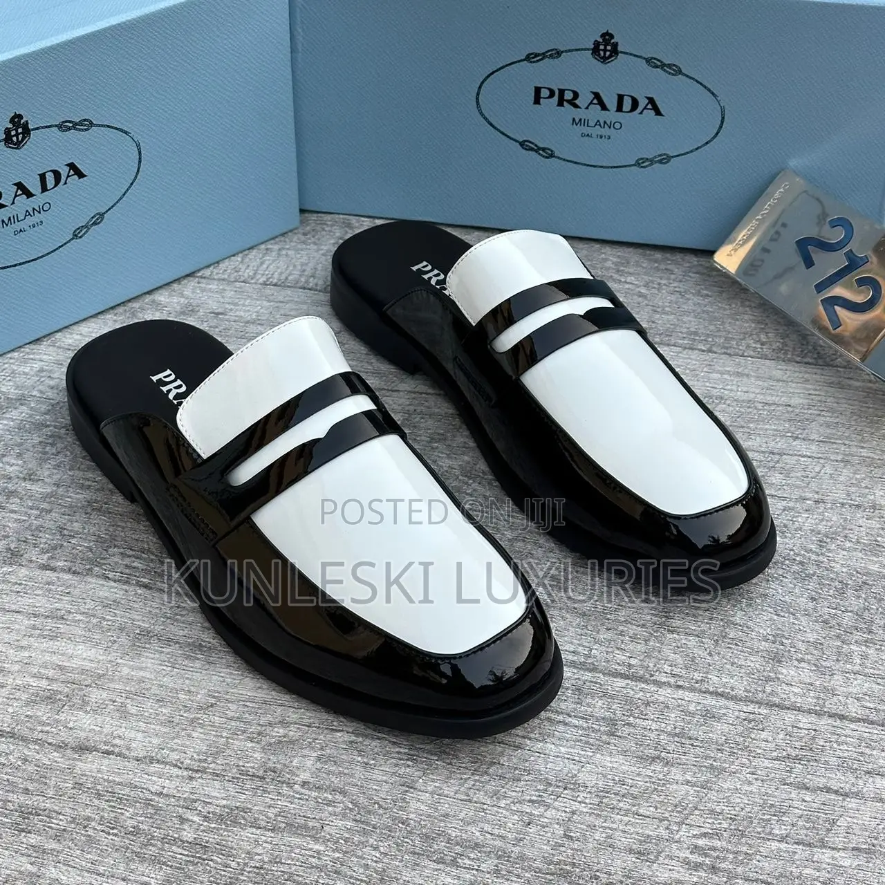 Original Prada Patent Black & White Casual Half Shoe