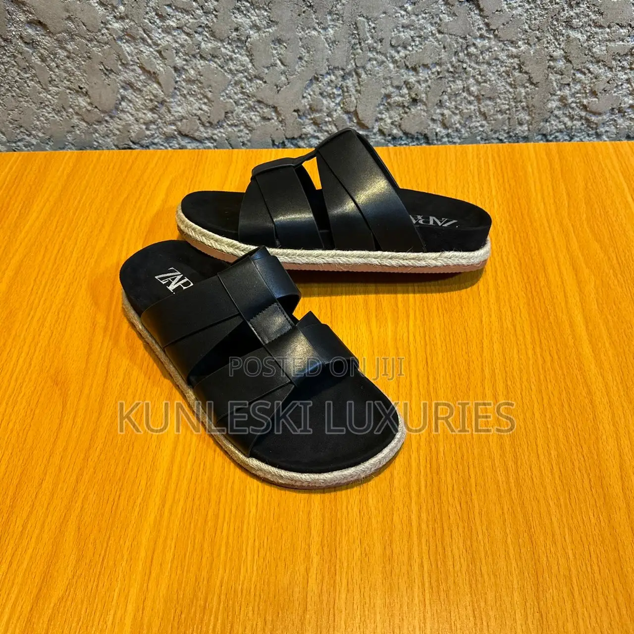 Original Zara Double Strap Leather Slippers