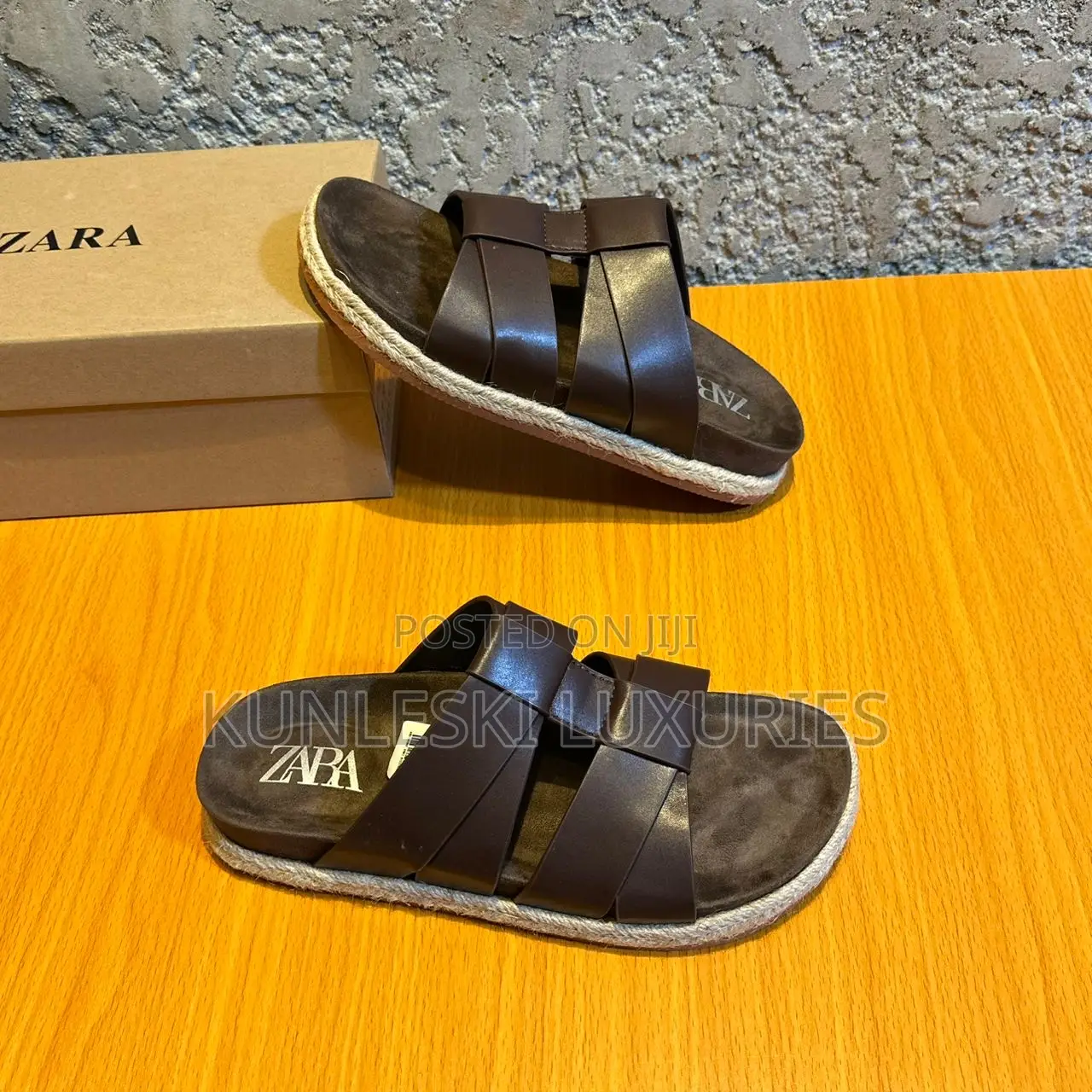Original Zara Double Strap Leather Slippers