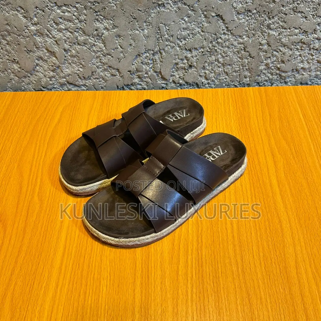 Original Zara Double Strap Leather Slippers