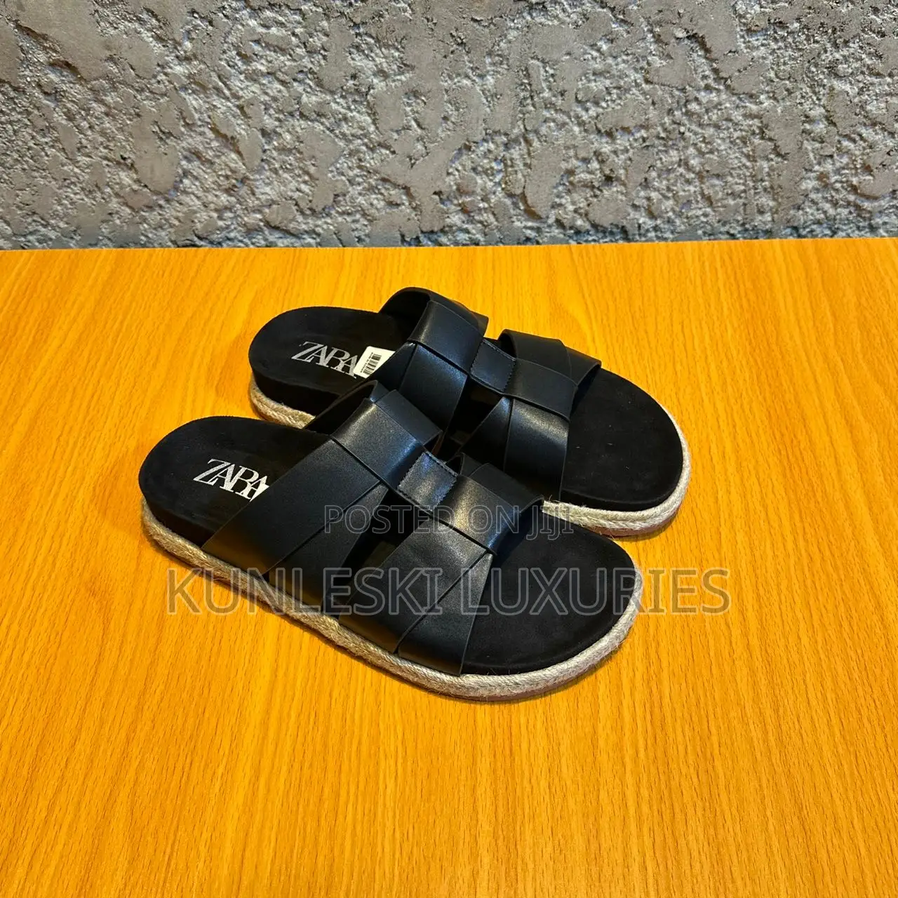Original Zara Double Strap Leather Slippers