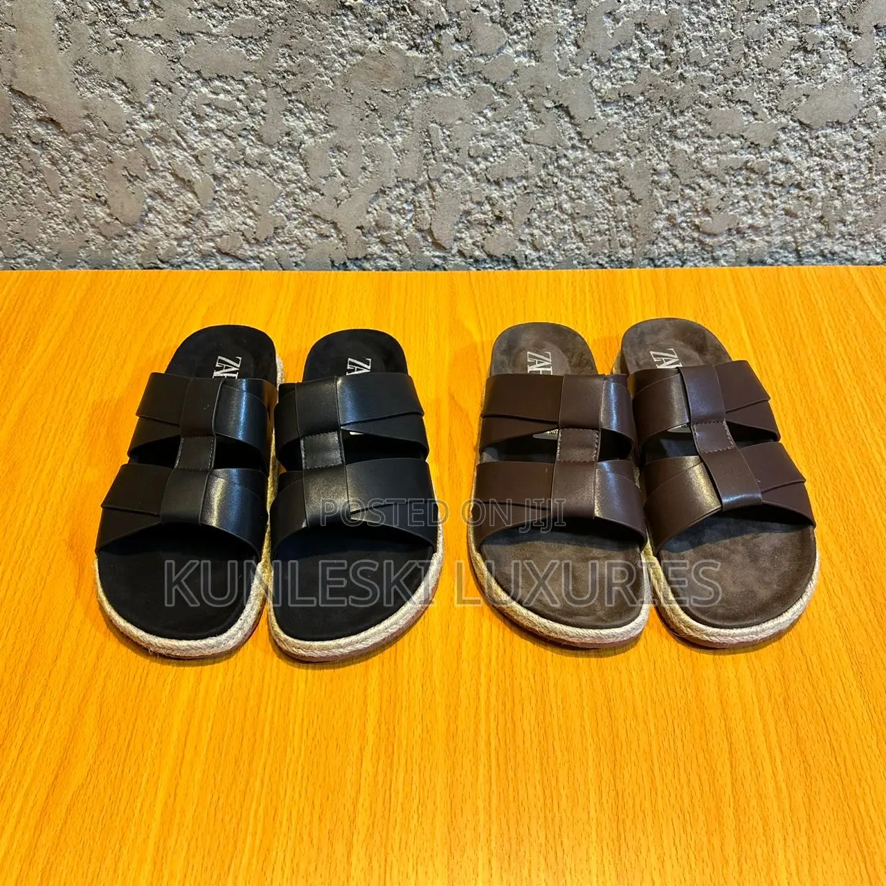 Original Zara Double Strap Leather Slippers