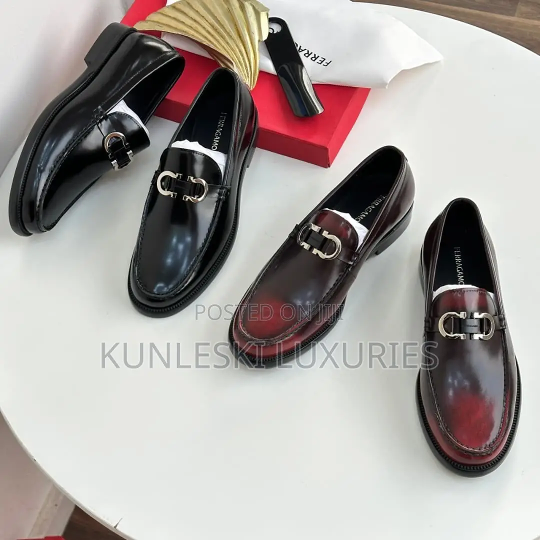 Original Ferragamo Salvatore Black & Wine Casual Leather Shoe