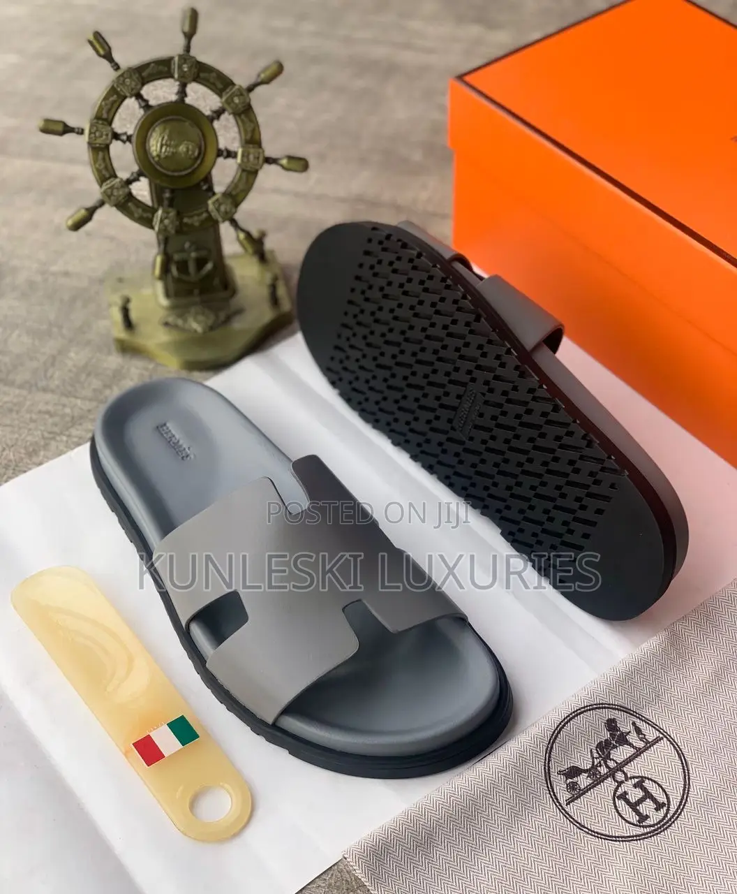 Original Hermes Leather Slippers In 3 Colorways
