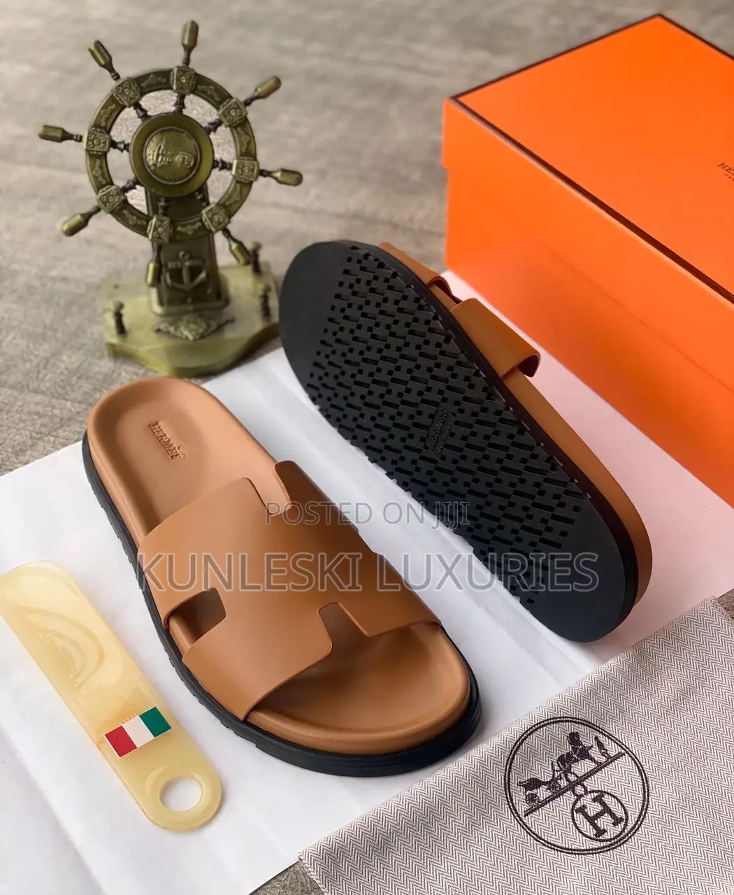 Original Hermes Leather Slippers In 3 Colorways