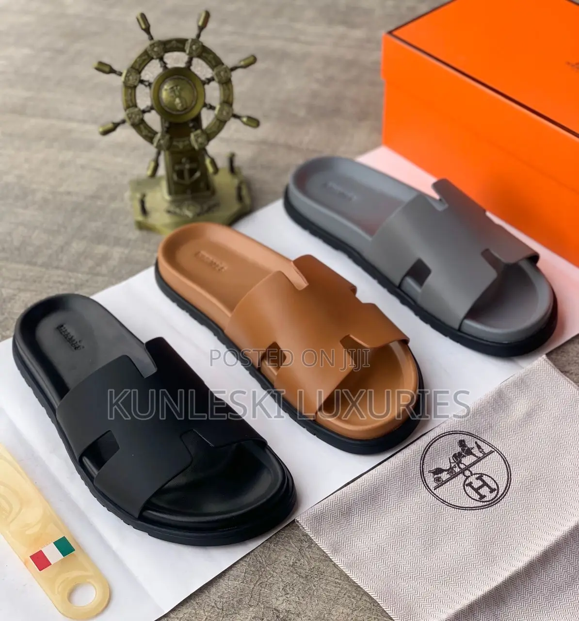 Original Hermes Leather Slippers In 3 Colorways