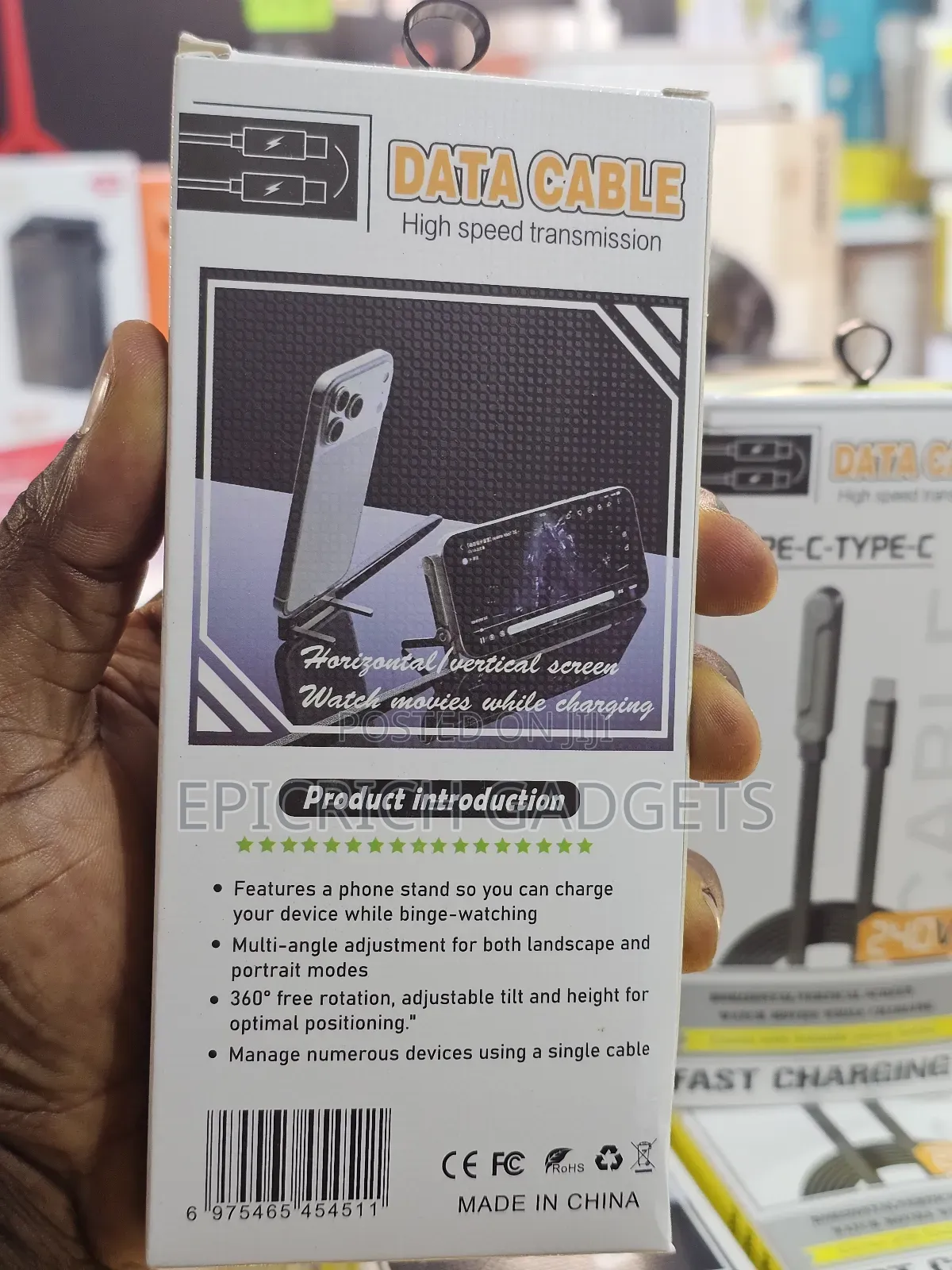 Usb-C to Usb-C 240w Fast Charging Cable + Foldable Phone Stand Combo
