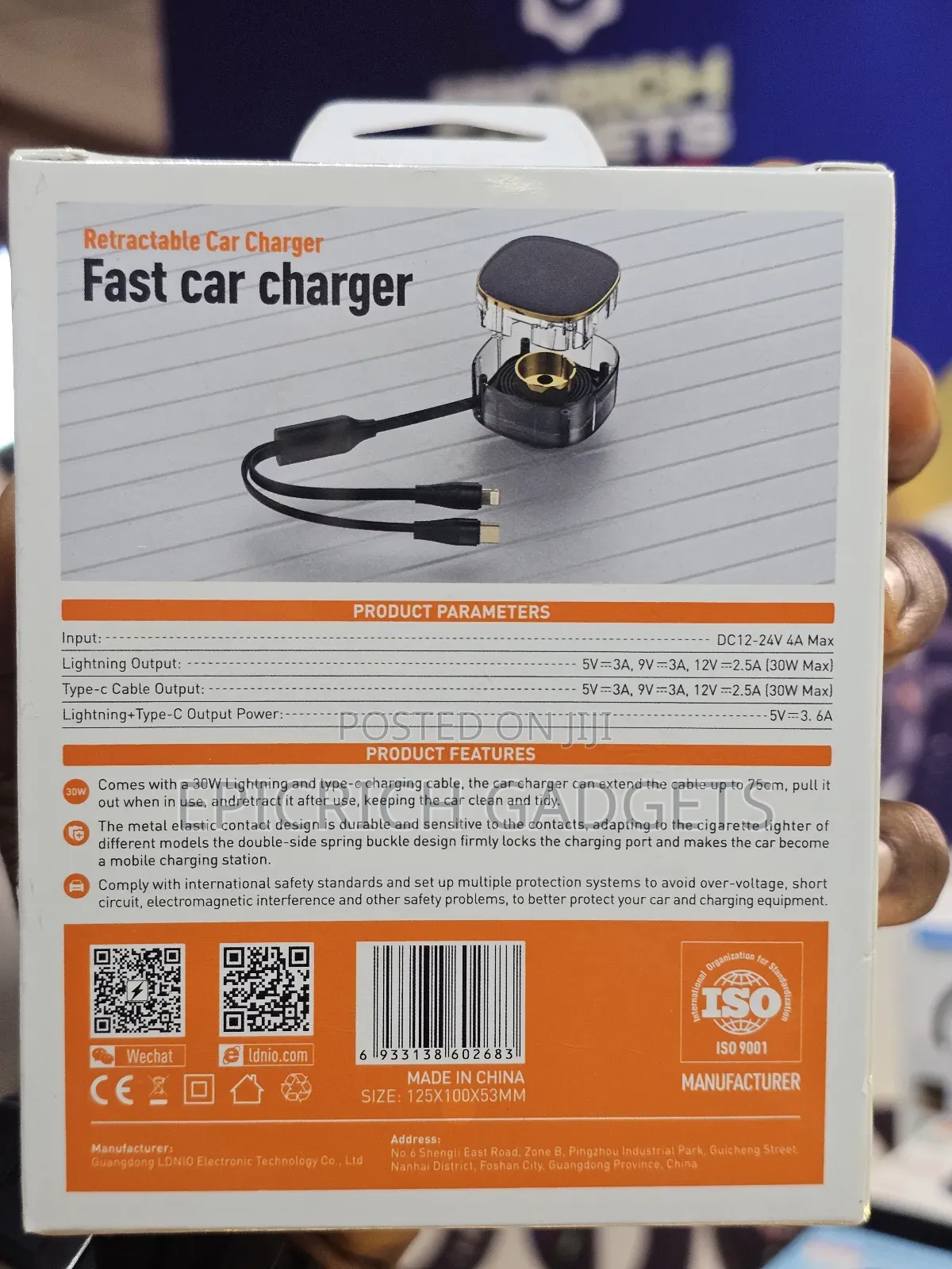 Ldnio Fast Car Charger With Retractable Cable - iPhone Android