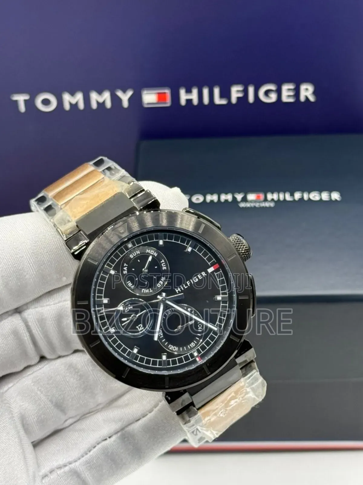 Original Tommy Hilfiger Gold Black Chain Watch Available in Store