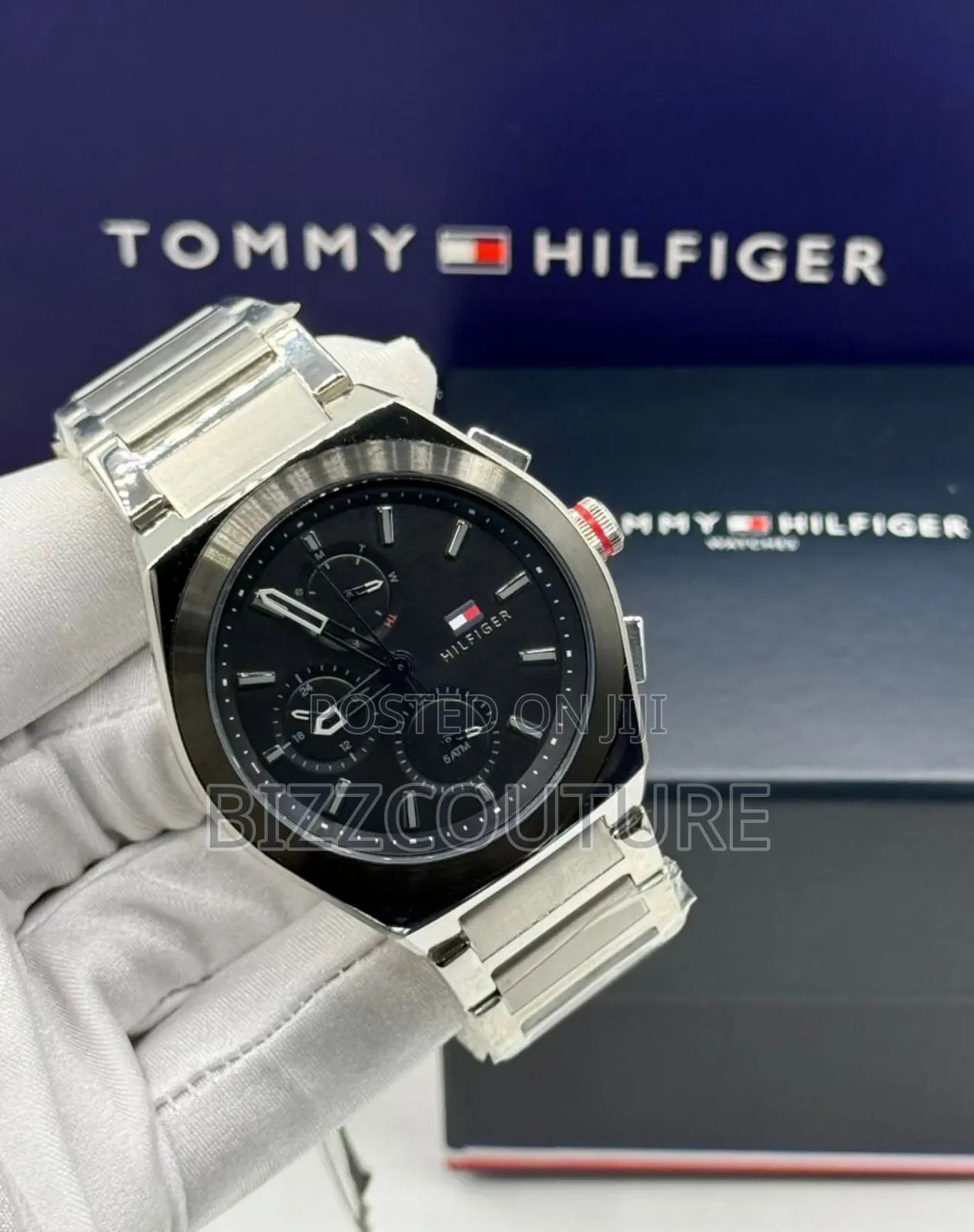 Original Tommy Hilfiger Silver Black Dial Watch Available in Store
