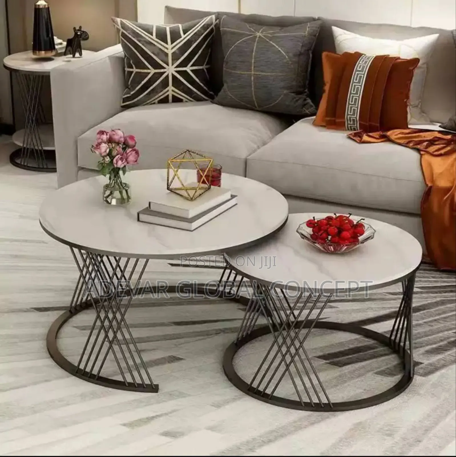 2 in 1 Real Marble Round Design Center Table - Swipe Left 4more Colors