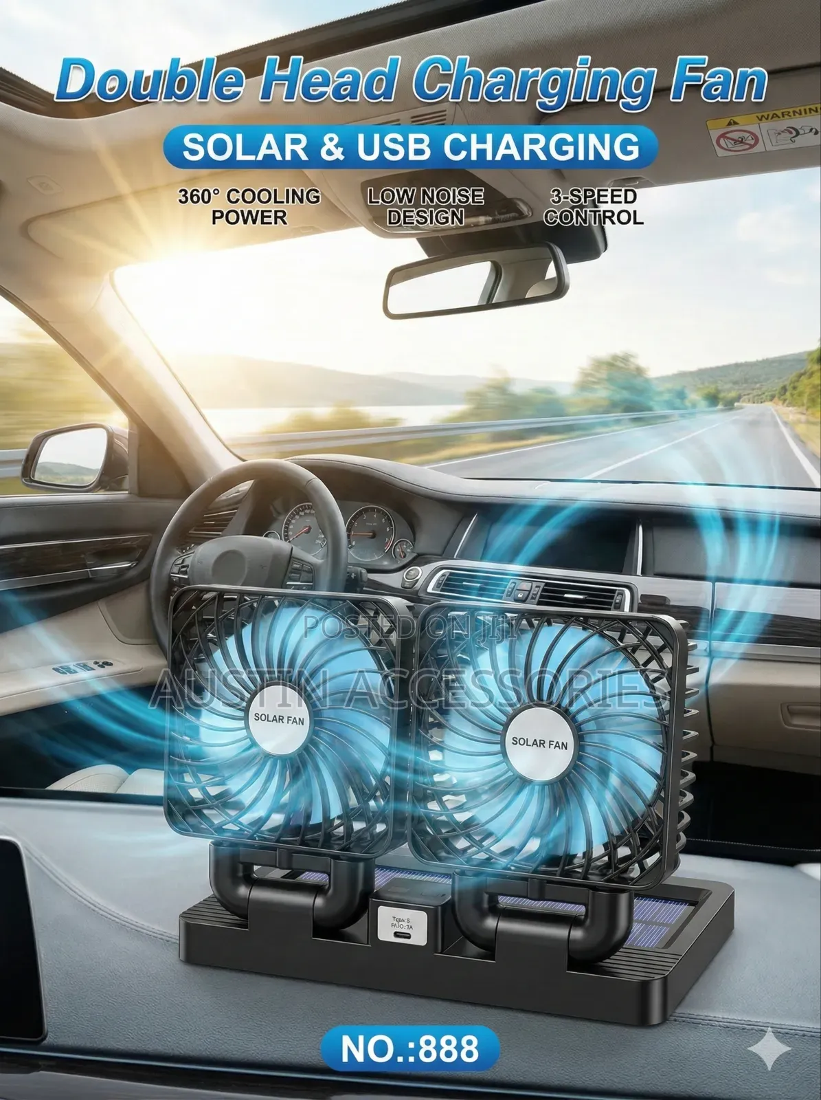 Double Head Solar/Type-C Charging Fan