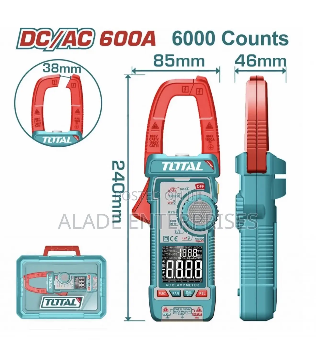 Total Dciac Clamp Meter 600a, Trms 6000 Counts With Temperature