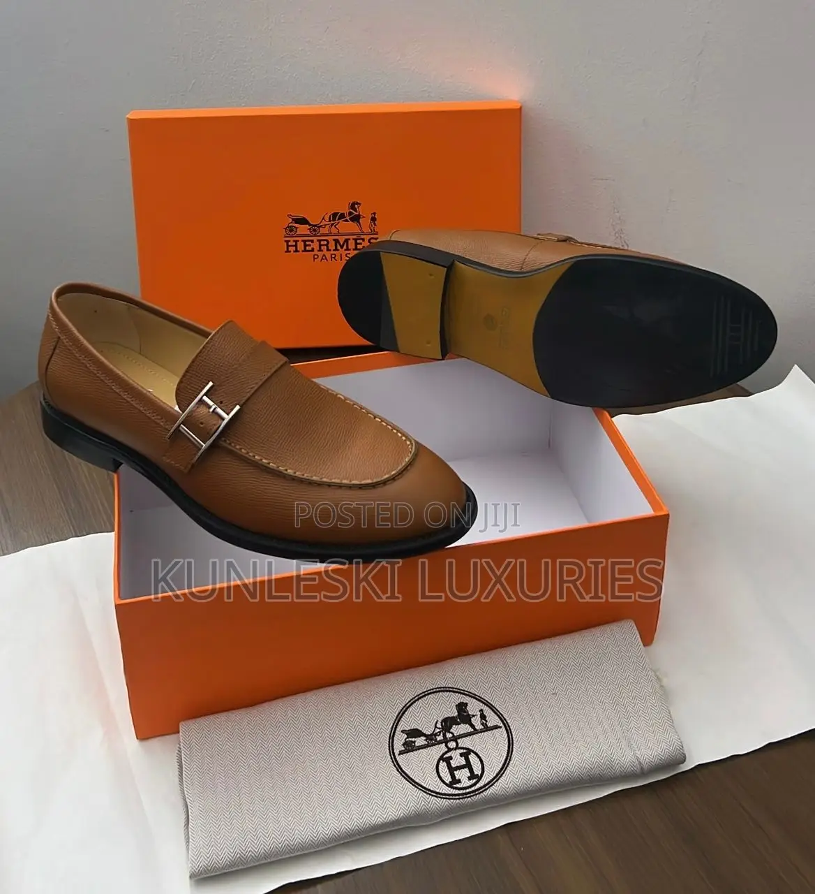 Original Hermes Paris Leather Loafers Shoe For Men