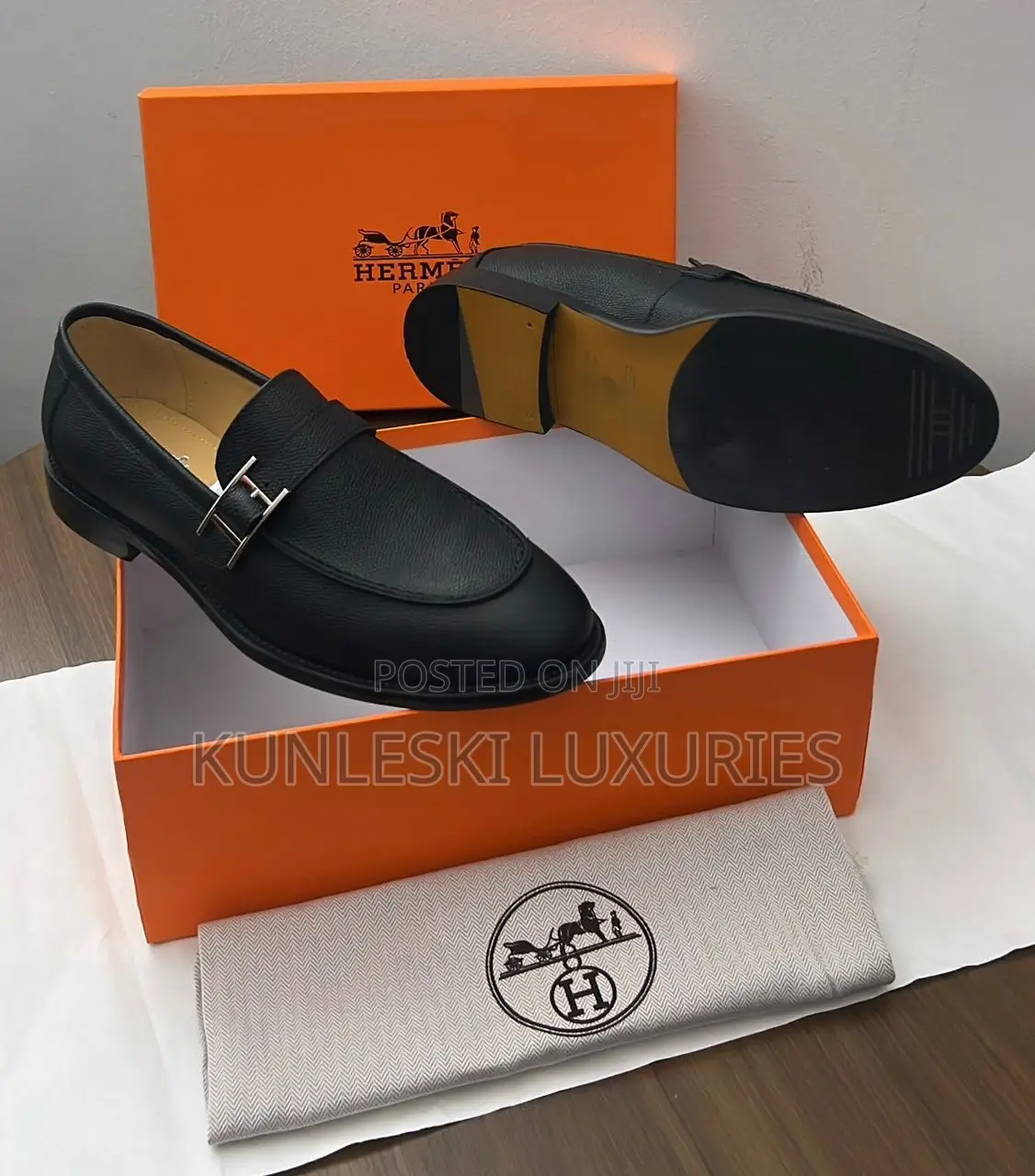 Original Hermes Paris Leather Loafers Shoe For Men
