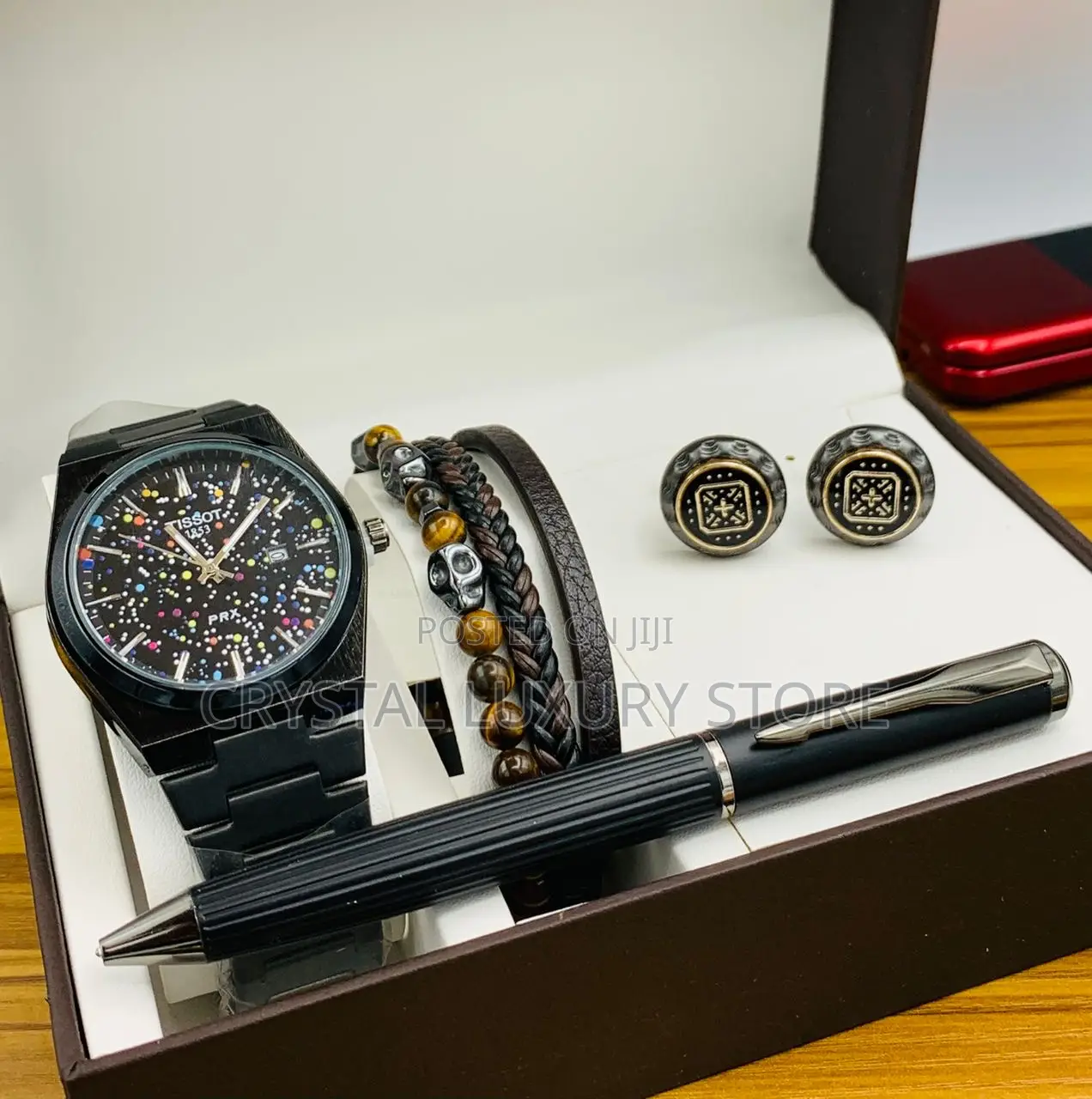 Tissot Quality Luxury Men Chain Strap Wristwatch/Cufflinks