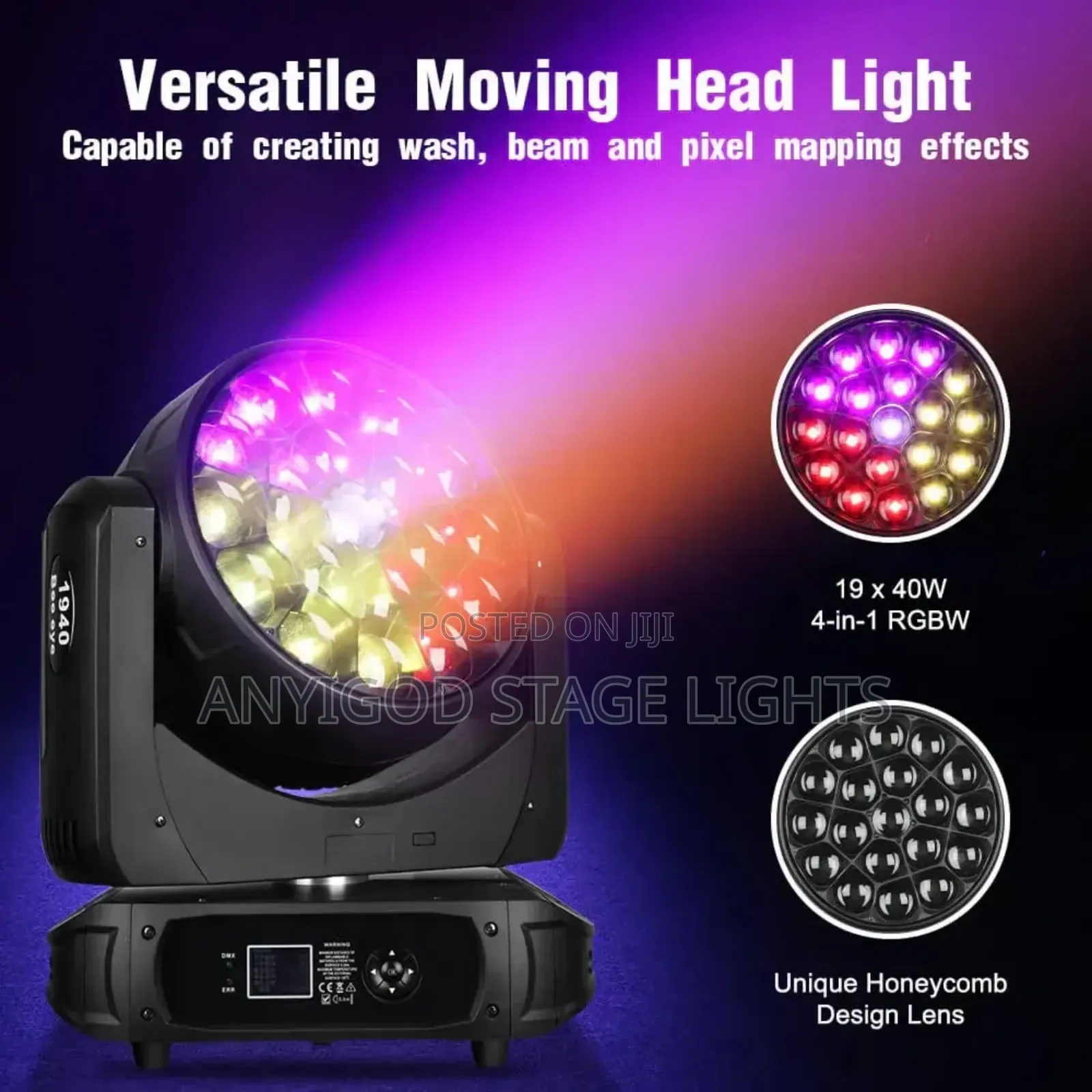 Led Zoom Moving Head Light 19x15w Beam/Wash for Wedding, Church, Show