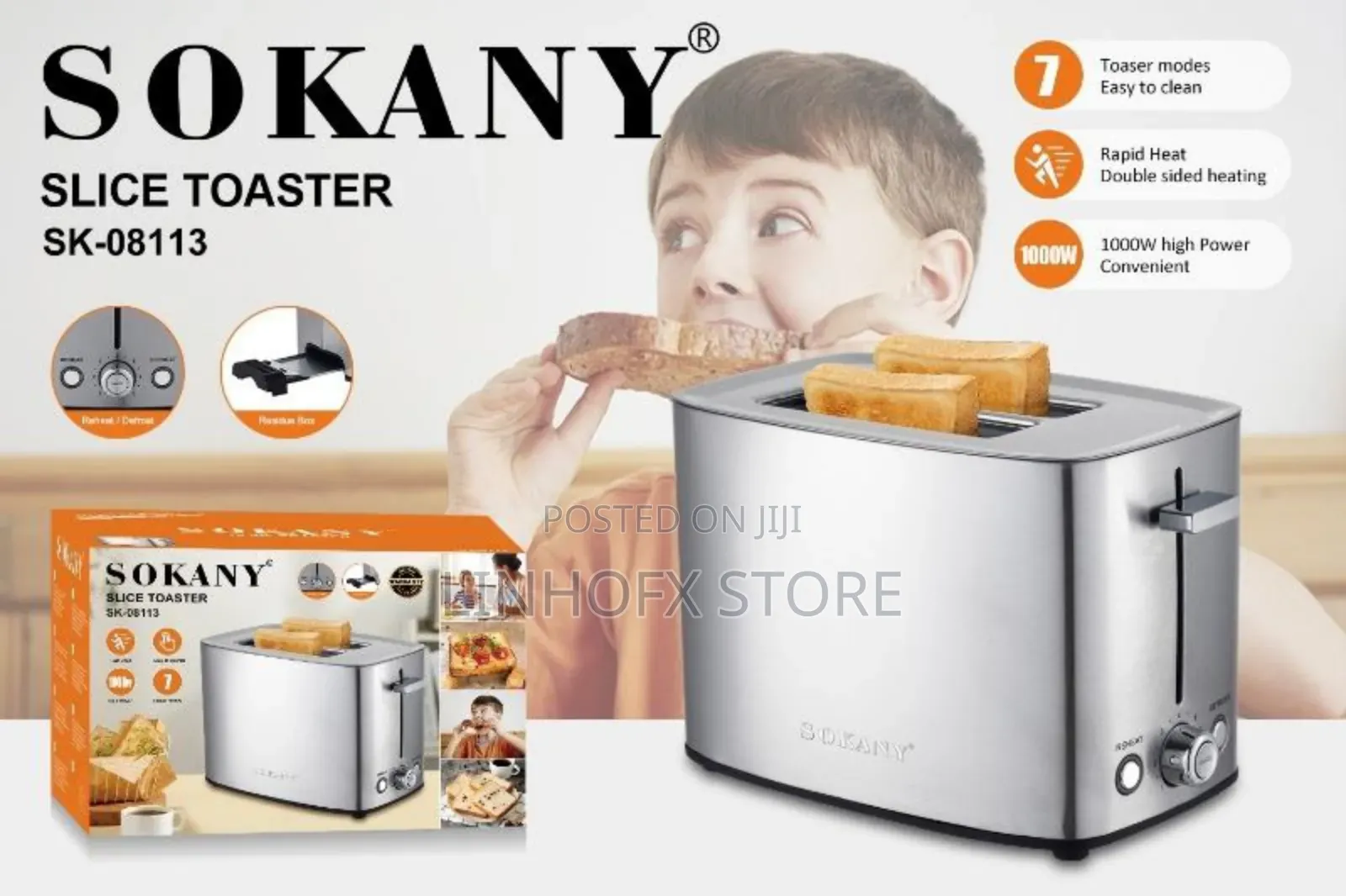 Sokany Electric Stainless Steel 2 Slice Multi-purpose Pop-up Toaster